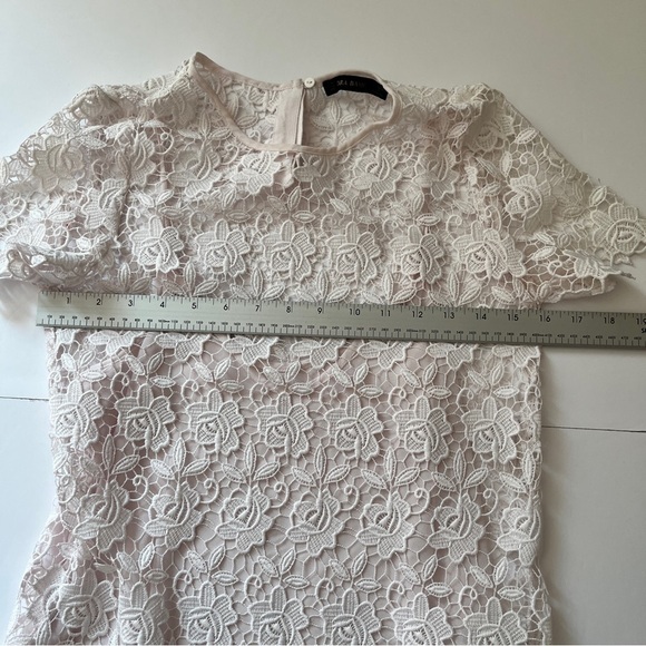 Zara Basic Guipure Lace Top Blouse Short Sleeve Lined Tank Top Floral Pink Sz XS - Picture 5 of 14
